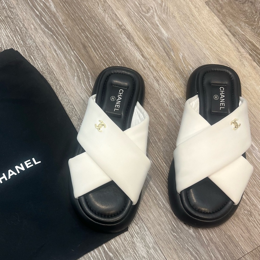 Black & White Crisscross Slide Sandals